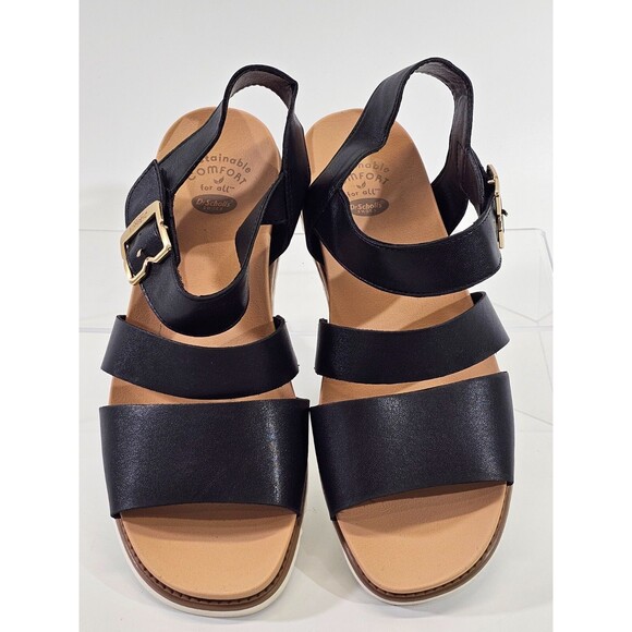 MW Women's 8 Dr. Scholl's Island Glow Sandal Black Faux Leather Strappy Shoes - Picture 8 of 9